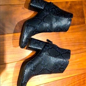 Navy blue & black faux snake booties